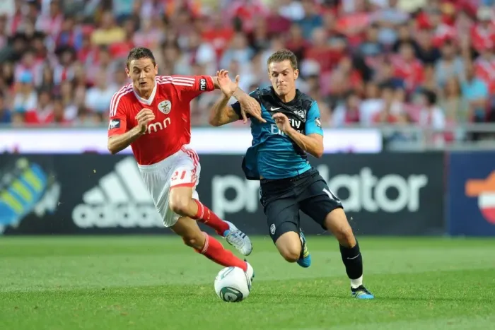 Framed Print : Ramsey vs. Matic: Clash in the Pre-Season Friendly between Benfica and Arsenal (2011)