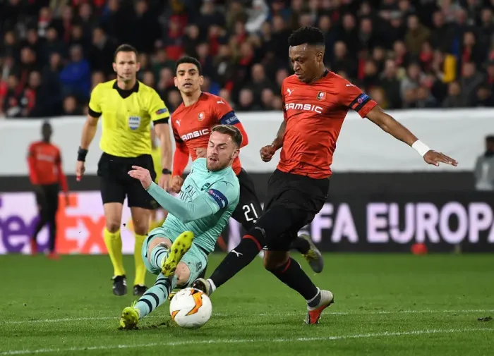 Framed Print : Ramsey vs Mexer: Clash in the Europa League as Arsenal Face Stade Rennais Framed Print : Ramsey vs Mexer: Clash in the Europa League as Arsenal Face Stade Rennais