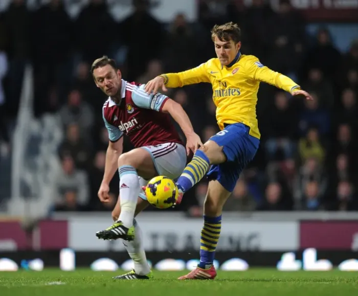 Framed Print : Ramsey vs. Nolan: A Battle of Strength and Skill in the Arsenal vs. West Ham Premier League Clash