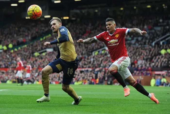 Framed Print : Ramsey vs Rojo: A Footballing Battle at Old Trafford - Manchester United vs Arsenal, Premier League 2015 / 16