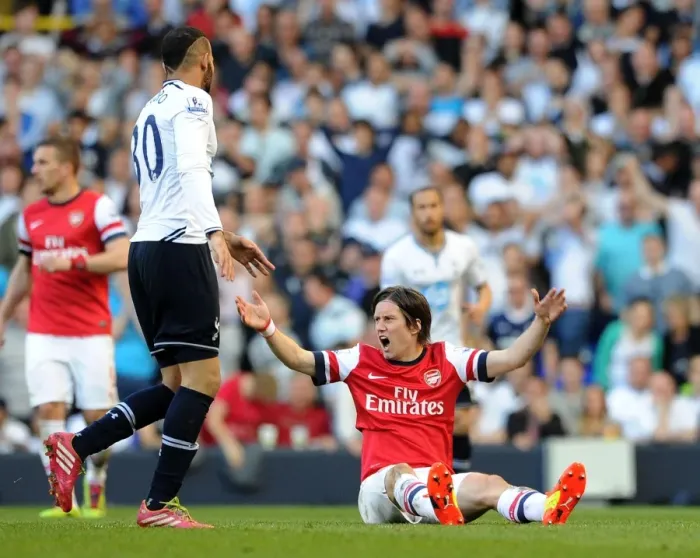 Framed Print : Reaction of Tomas Rosicky to Sandro's Foul: Tottenham vs. Arsenal, Premier League 2013-14 Framed Print : Reaction of Tomas Rosicky to Sandro's Foul: Tottenham vs. Arsenal, Premier League 2013-14