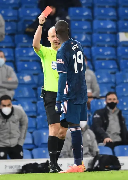 Framed Print : Red Card Drama: Pepe Dismissed as Leeds Holds Arsenal in Premier League Clash
