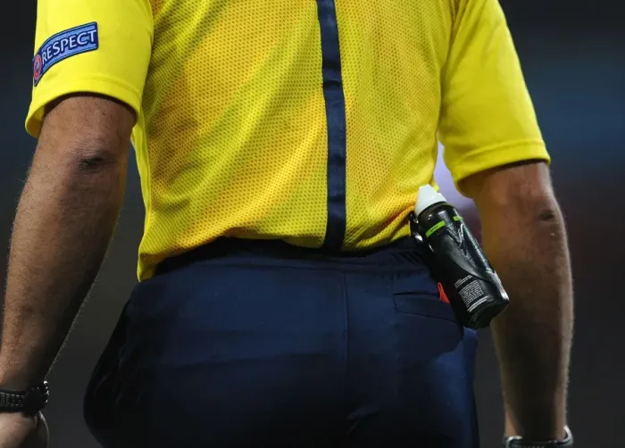 Framed Print : Referee's Spray Can at the Heart of Arsenal vs. Besiktas UEFA Champions League Clash Framed Print : Referee's Spray Can at the Heart of Arsenal vs. Besiktas UEFA Champions League Clash