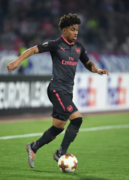 Framed Print : Reiss Nelson in Action: Arsenal vs. Red Star Belgrade - UEFA Europa League 2017-18