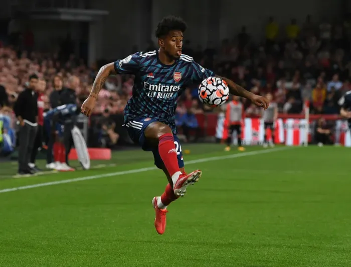Framed Print : Reiss Nelson in Action: Arsenal vs. Brentford, 2021-22 Premier League