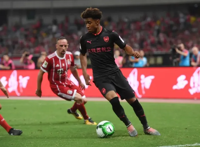 Framed Print : Reiss Nelson in Action: Arsenal vs Bayern Munich, Shanghai 2017 (Pre-Season Clash)