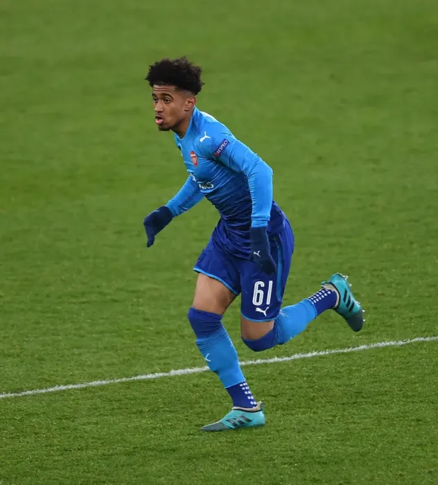 Framed Print : Reiss Nelson in Action: Arsenal vs Östersunds FK, UEFA Europa League 2017-18
