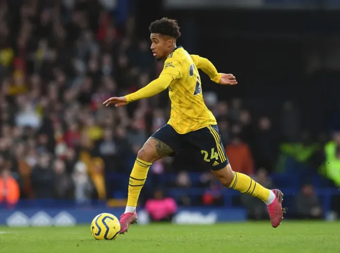 Framed Print : Reiss Nelson in Action: Everton vs. Arsenal, Premier League 2019-20