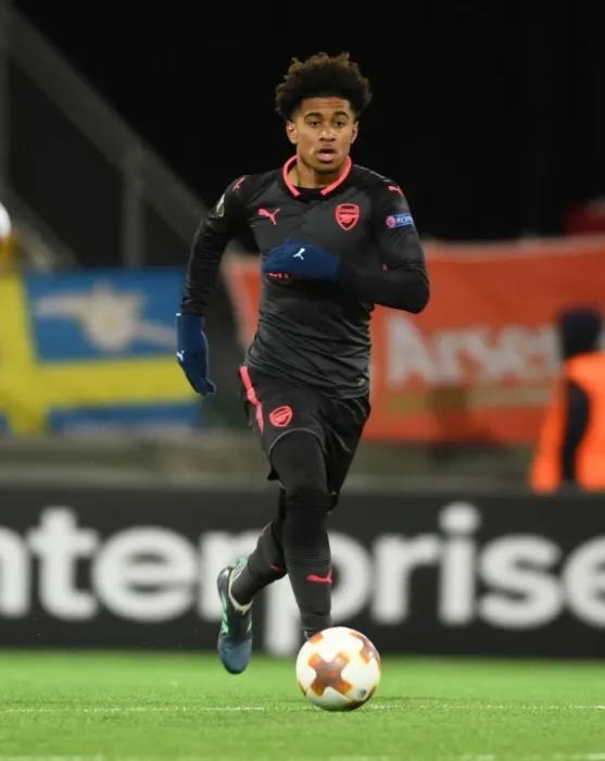 Framed Print : Reiss Nelson: Arsenal's Rising Star Dazzles in Europa League Showdown against Ostersunds FK