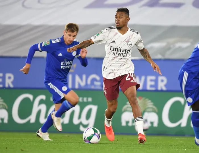 Framed Print : Reiss Nelson Breaks Past Mark Albrighton: Leicester City vs Arsenal in Carabao Cup Framed Print : Reiss Nelson Breaks Past Mark Albrighton: Leicester City vs Arsenal in Carabao Cup