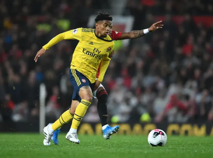 Framed Print : Reiss Nelson Outsmarts Fred: Arsenal's Triumph over Manchester United (2019-20) Framed Print : Reiss Nelson Outsmarts Fred: Arsenal's Triumph over Manchester United (2019-20)
