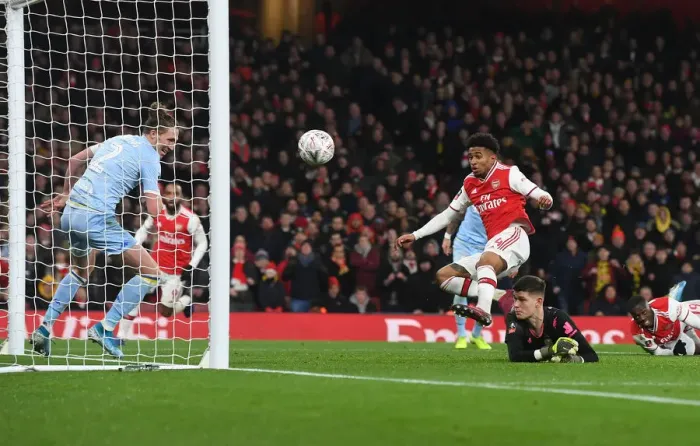 Framed Print : Reiss Nelson Scores the FA Cup-Winning Goal for Arsenal vs Leeds United Framed Print : Reiss Nelson Scores the FA Cup-Winning Goal for Arsenal vs Leeds United