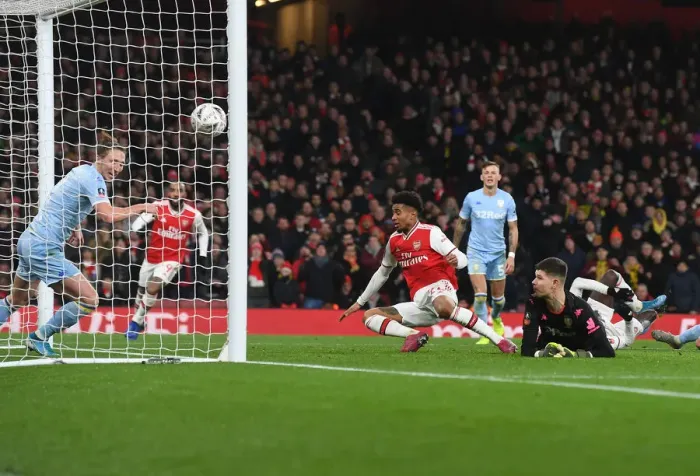 Framed Print : Reiss Nelson Scores FA Cup-Winning Goal for Arsenal vs Leeds United