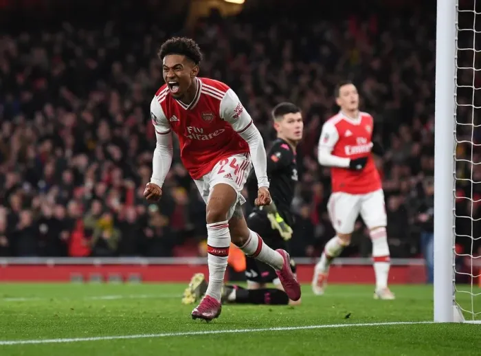 Framed Print : Reiss Nelson Scores the Game-Winning Goal: Arsenal Advances in FA Cup against Leeds United