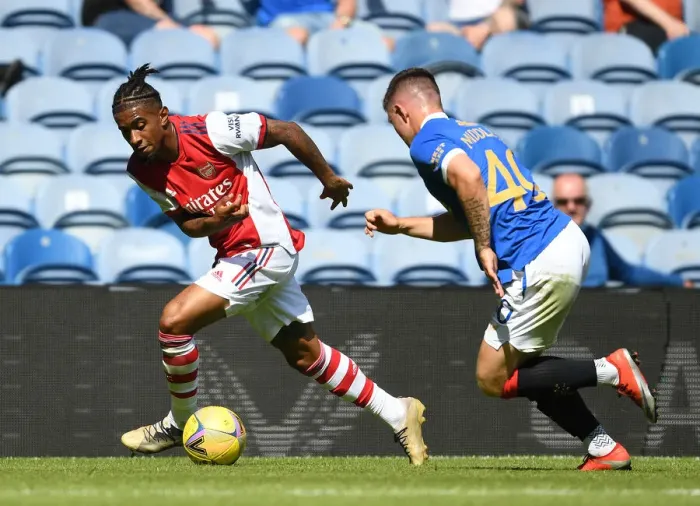 Framed Print : Reiss Nelson vs Glenn Middleton: Clash at Ibrox - Rangers vs Arsenal Pre-Season Friendly Framed Print : Reiss Nelson vs Glenn Middleton: Clash at Ibrox - Rangers vs Arsenal Pre-Season Friendly