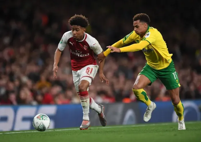 Framed Print : Reiss Nelson vs. Josh Murphy: A Battle at the Emirates - Arsenal vs. Norwich City, Carabao Cup Fourth Round, 2017-18