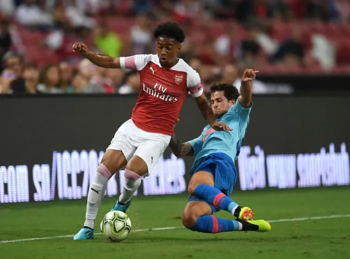Framed Print : Reiss Nelson vs Mikel Carro: Clash between Arsenal and Atletico Madrid at the International Champions Cup 2018