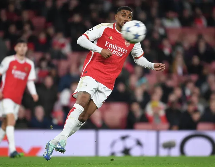 Framed Print : Reiss Nelson's Battle: Arsenal FC vs Sevilla FC in the UEFA Champions League Group Stage 2023 / 24
