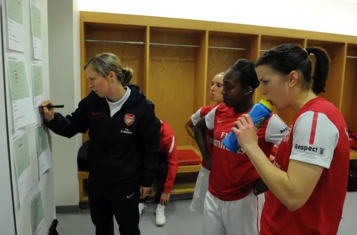 Framed Print : Rihanne Skinner (Assistant Manager) shows Danielle Carter and Niamh Fahey the tactics boards