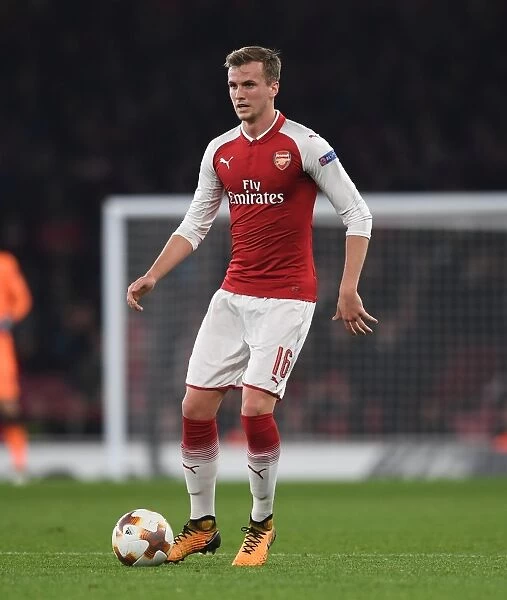 Rob Holding in Action for Arsenal against Red Star Belgrade, UEFA Europa League 2017-18