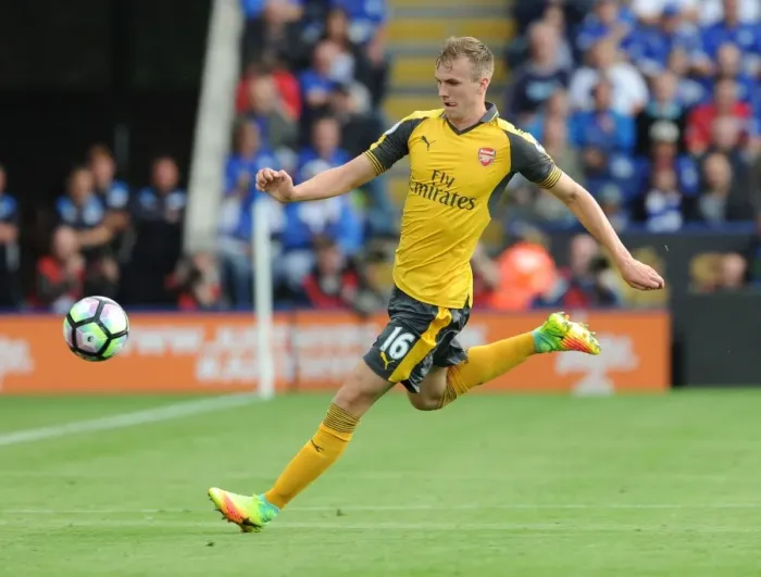 Framed Print : Rob Holding in Action: Arsenal vs. Leicester City (2016-17)