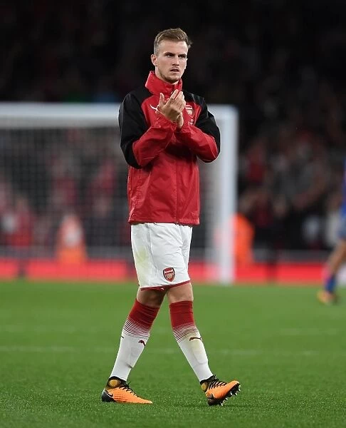 Rob Holding Celebrates with Arsenal Fans after Arsenal v Leicester City Match, 2017-18