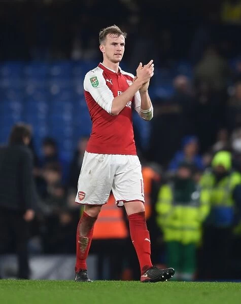 Rob Holding Celebrates with Arsenal Fans after Carabao Cup Semi-Final 1st Leg vs Chelsea