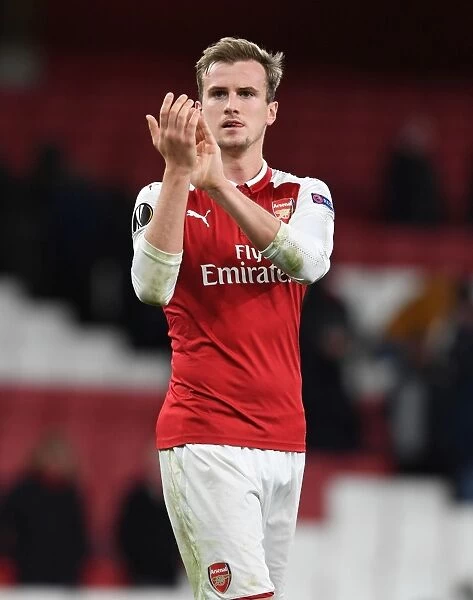 Rob Holding Celebrates with Arsenal Fans after Europa League Victory over BATE Borisov