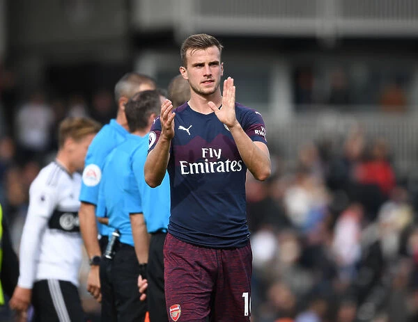 Rob Holding Celebrates with Arsenal Fans after Fulham Victory, 2018-19 Premier League