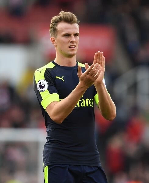 Rob Holding Celebrates with Arsenal Fans after Stoke City Victory, 2016-17 Premier League