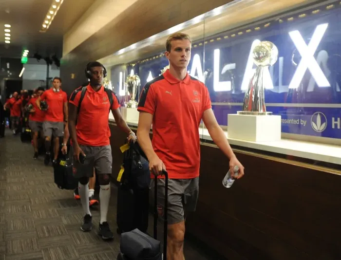 Framed Print : Rob Holding Faces Off Against CD Guadalajara: Arsenal FC's Pre-Season Showdown (2016-17)
