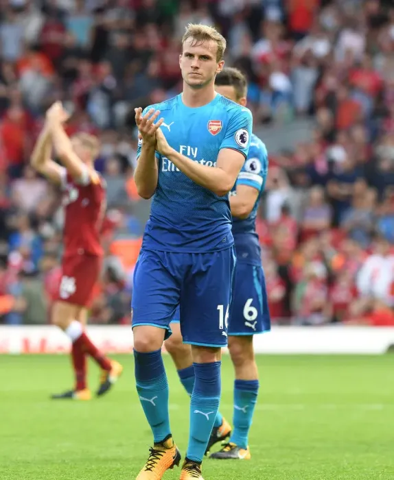 Framed Print : Rob Holding: Post-Match Reaction at Anfield (Liverpool v Arsenal, 2017-18)