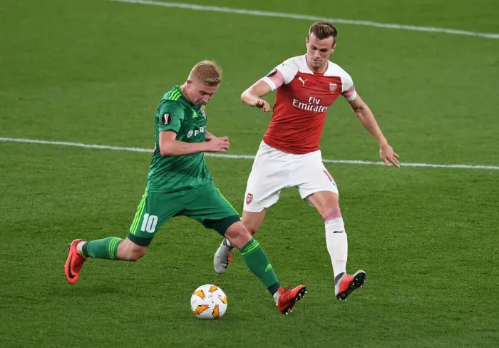 Framed Print : Rob Holding Stops Vladyslav Kulach: Arsenal's Defensive Standout Moment vs Vorskla Poltava in Europa League Framed Print : Rob Holding Stops Vladyslav Kulach: Arsenal's Defensive Standout Moment vs Vorskla Poltava in Europa League