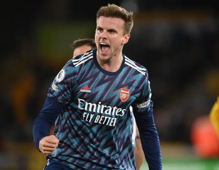 Framed Print : Rob Holding's Exultant Moment: Arsenal's Triumph over Wolverhampton Wanderers in the Premier League
