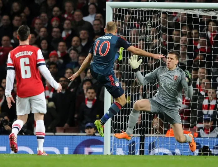 Framed Print : Robben vs. Szczesny: Penalty Showdown in Arsenal vs. Bayern Munich UCL Clash