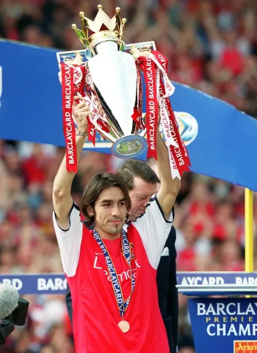 Framed Print : Robert Pires Celebrates FA Premiership Title Win with Arsenal at Highbury, 2002