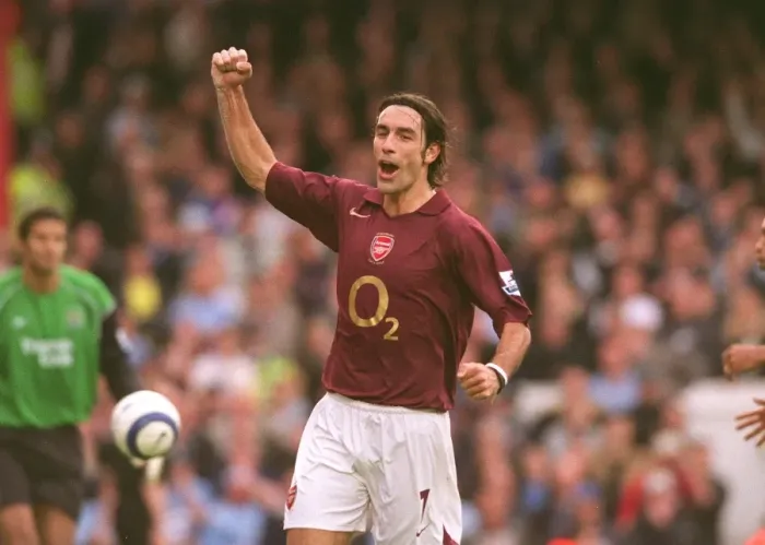 Framed Print : Robert Pires celebrates scoring Arsenals goal from the penalty spot