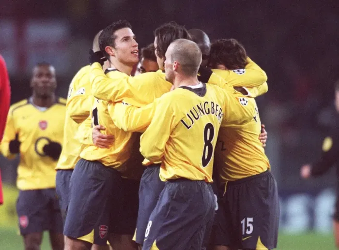 Framed Print : Robert Pires celebrates scoring Arsenals goal from the penalty spot with Robin van Persie Framed Print : Robert Pires celebrates scoring Arsenals goal from the penalty spot with Robin van Persie