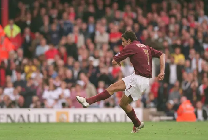 Framed Print : Robert Pires scores a goal for arsenal from the penalty from the penalty spot Framed Print : Robert Pires scores a goal for arsenal from the penalty from the penalty spot
