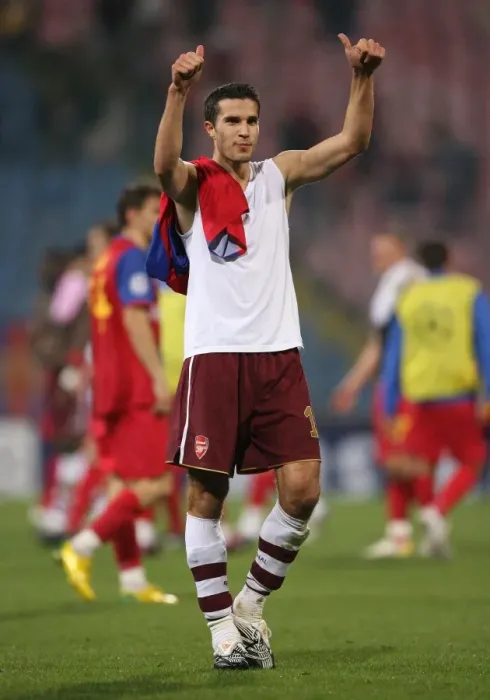 Framed Print : Robin van Persie (Arsenal) gives the fans the thumbs up after the match