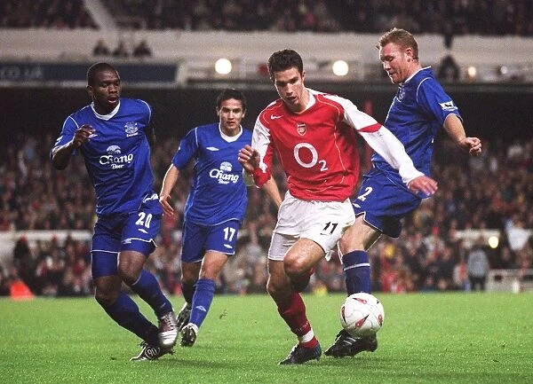 Robin van Persie (Arsenal) Josephy Yobo, Tim caill and Steve Watson (Everton)
