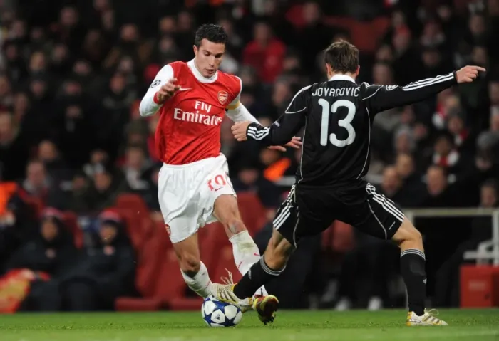 Framed Print : Robin van Persie (Arsenal) Marko Jovanovic (Partizan). Arsenal 3: 1 Partizan Belgrade Framed Print : Robin van Persie (Arsenal) Marko Jovanovic (Partizan). Arsenal 3: 1 Partizan Belgrade