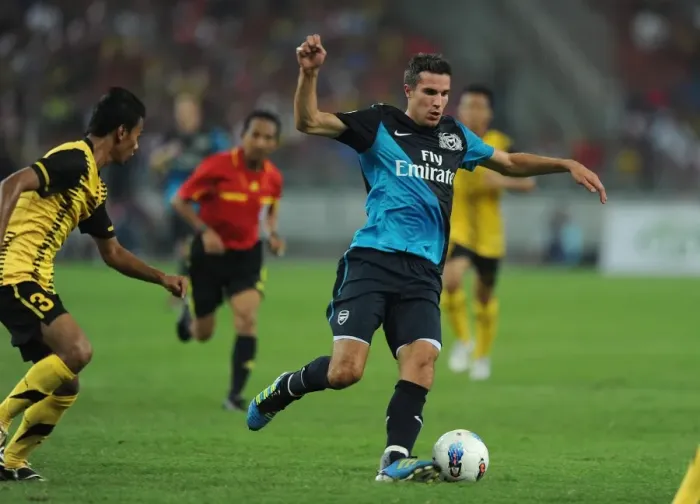 Framed Print : Robin van Persie (Arsenal) Mohd Ismail (Malaysia). Malaysia XI 0: 4 Arsenal
