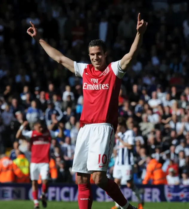 Framed Print : Robin van Persie Celebrates Arsenal's Win at West Bromwich Albion (2011-12)