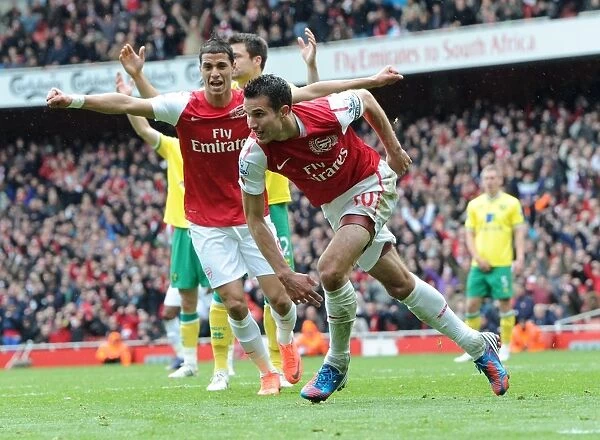 Robin van Persie celebrates scoring his 2nd goal for Arsenal. Arsenal 3: 3 Norwich City