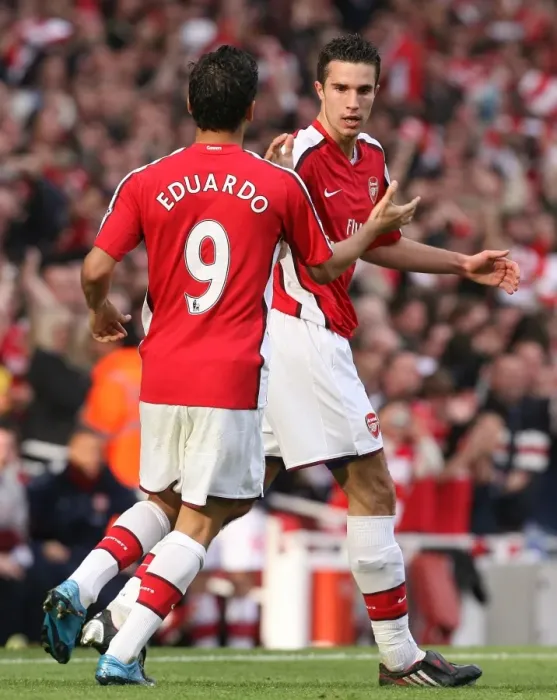 Framed Print : Robin van Persie and Eduardo: Unstoppable Arsenal Duo Celebrates Historic 3:0 Victory Over Tottenham Hotspur
