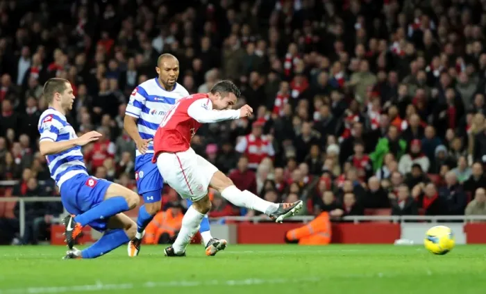 Framed Print : Robin van Persie Scores Dramatic Goal Past Matthew Connolly (Arsenal vs. Queens Park Rangers, 2011-12)
