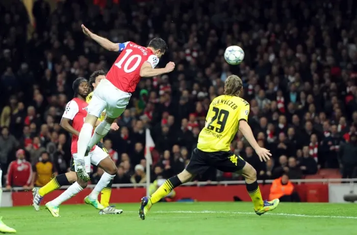 Framed Print : Robin van Persie Scores First Goal: Arsenal 2-0 Borussia Dortmund, UEFA Champions League 2011-12 Framed Print : Robin van Persie Scores First Goal: Arsenal 2-0 Borussia Dortmund, UEFA Champions League 2011-12