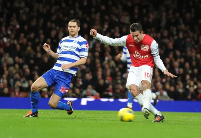 Framed Print : Robin van Persie Scores First Goal: Arsenal vs. Queens Park Rangers, 2011-12 Premier League
