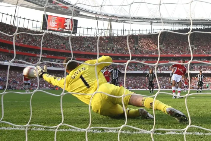 Framed Print : Robin van Persie shoots past Shay Given from the penalty